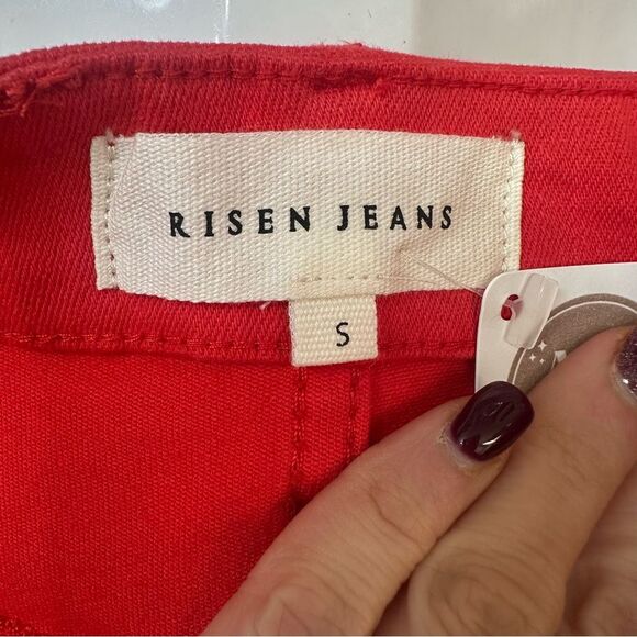 Risen Jeans Fiesta Red Denim Frayed Shorts size small NWT - Picture 7 of 9